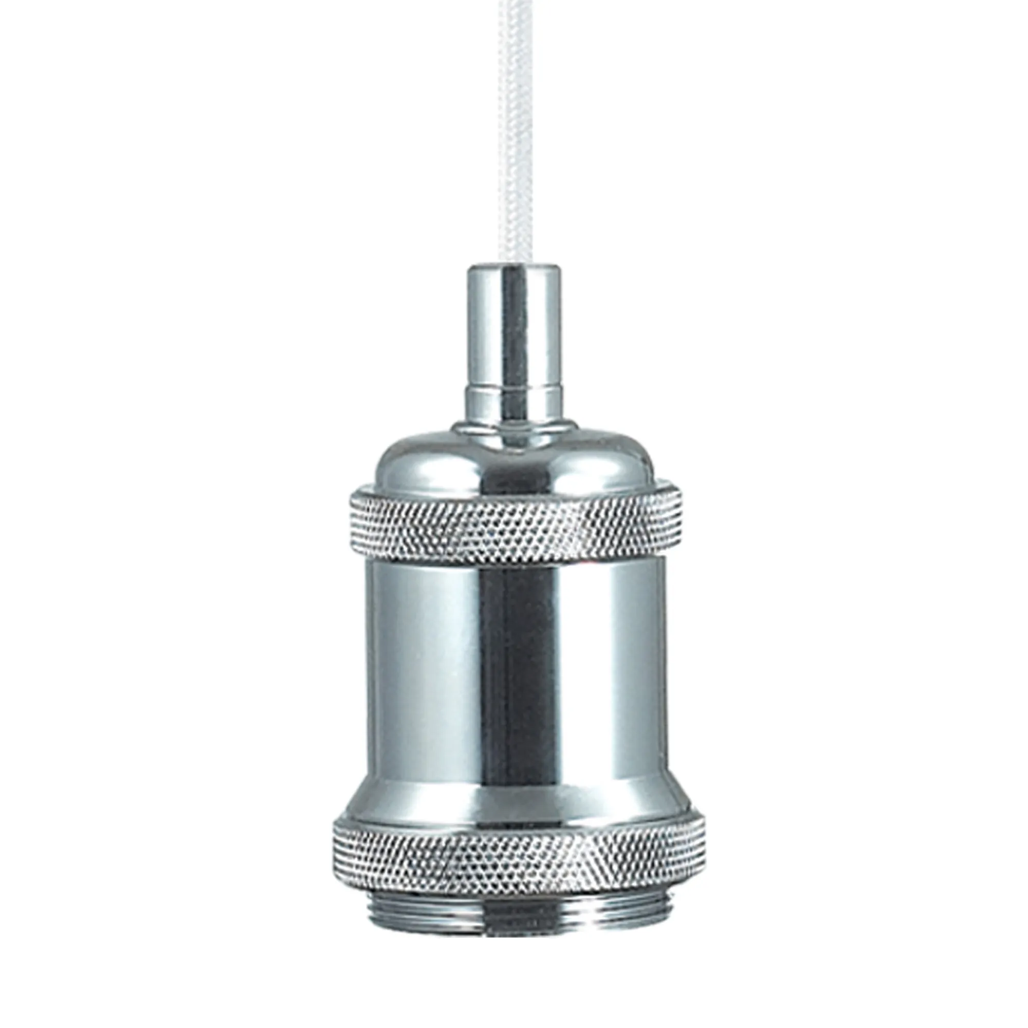 Dreifa 1.5m Single Pendant, 1 x E27, Polished Chrome/White Braided Cable (Maximum Load 1.5kg) D0175  Deco Dreifa Pendant